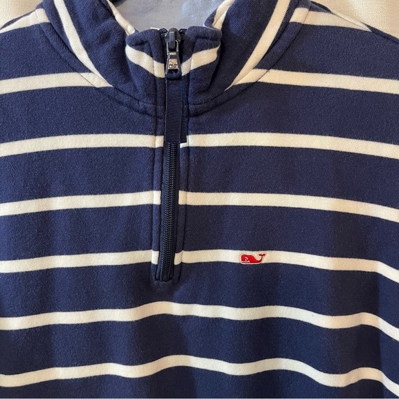 Vineyard Vines Navy and White Striped 1/4 Zip-Up Pullover - Size Small - Picture 2 of 7